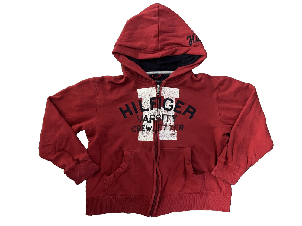 Girls Youth Kids Tommy Hilfiger Size Small (8/10) Red Logo Varsity Zip Up Jacket